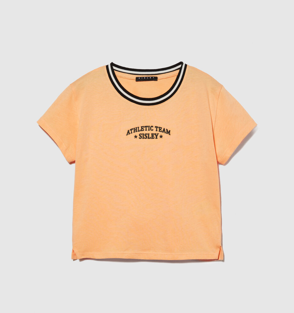 T-shirt with embroidery - girls' short sleeve t-shirts - Orange | Sisley Young image number 1